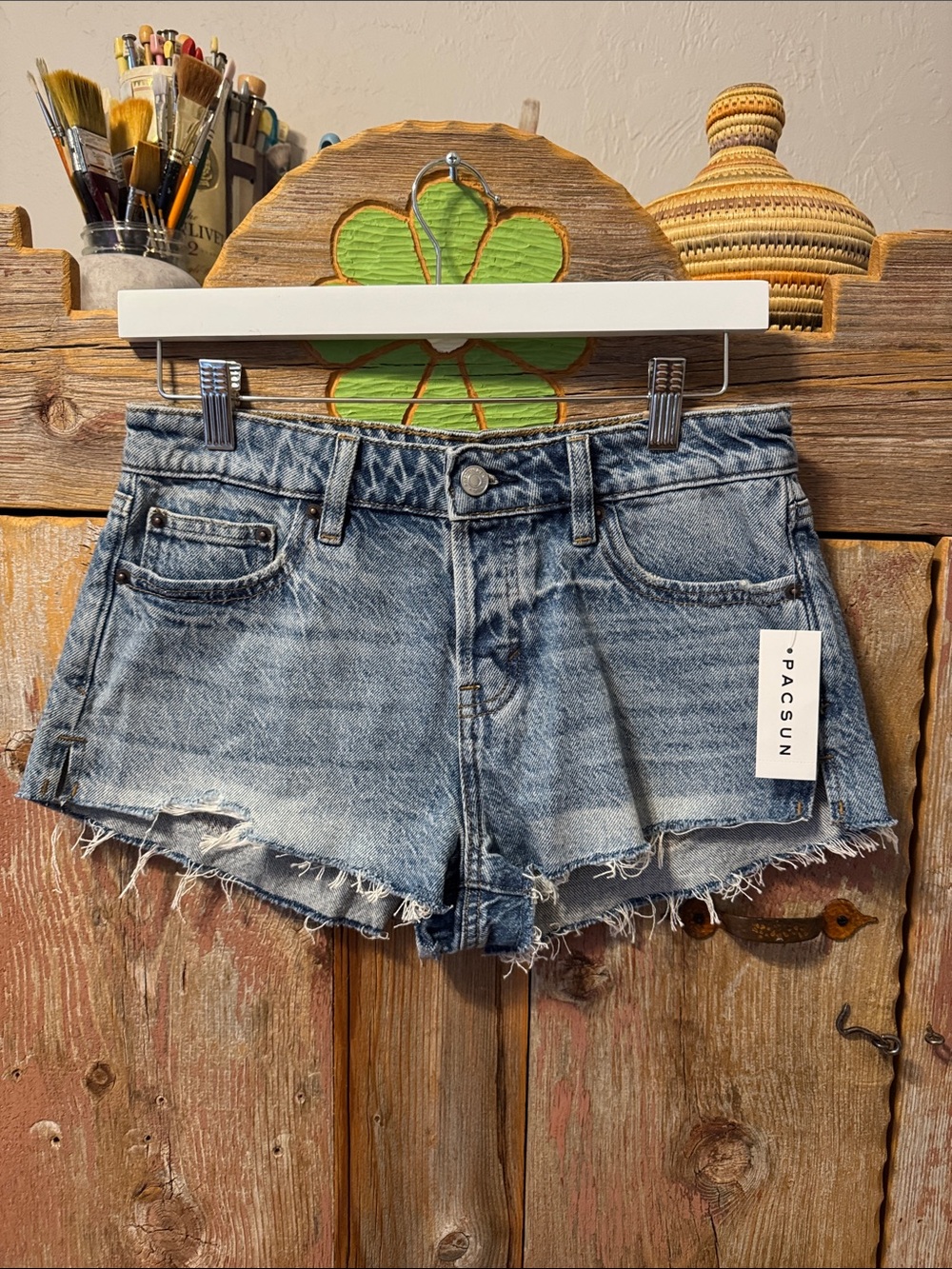 PacSun Light Blue Washed Distressed Denim Cutoff Micro Shorts 26 NWT